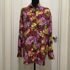 Vintage‎ Naga By Milo Peony Floral Hawaiian Top Beaded Pink Rayon NWT Medium 80s